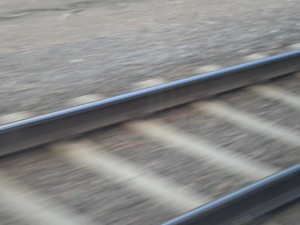 Railroad track zooming by