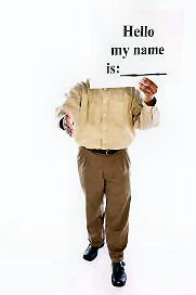 Networking : Image of a man with a board - "My name is"